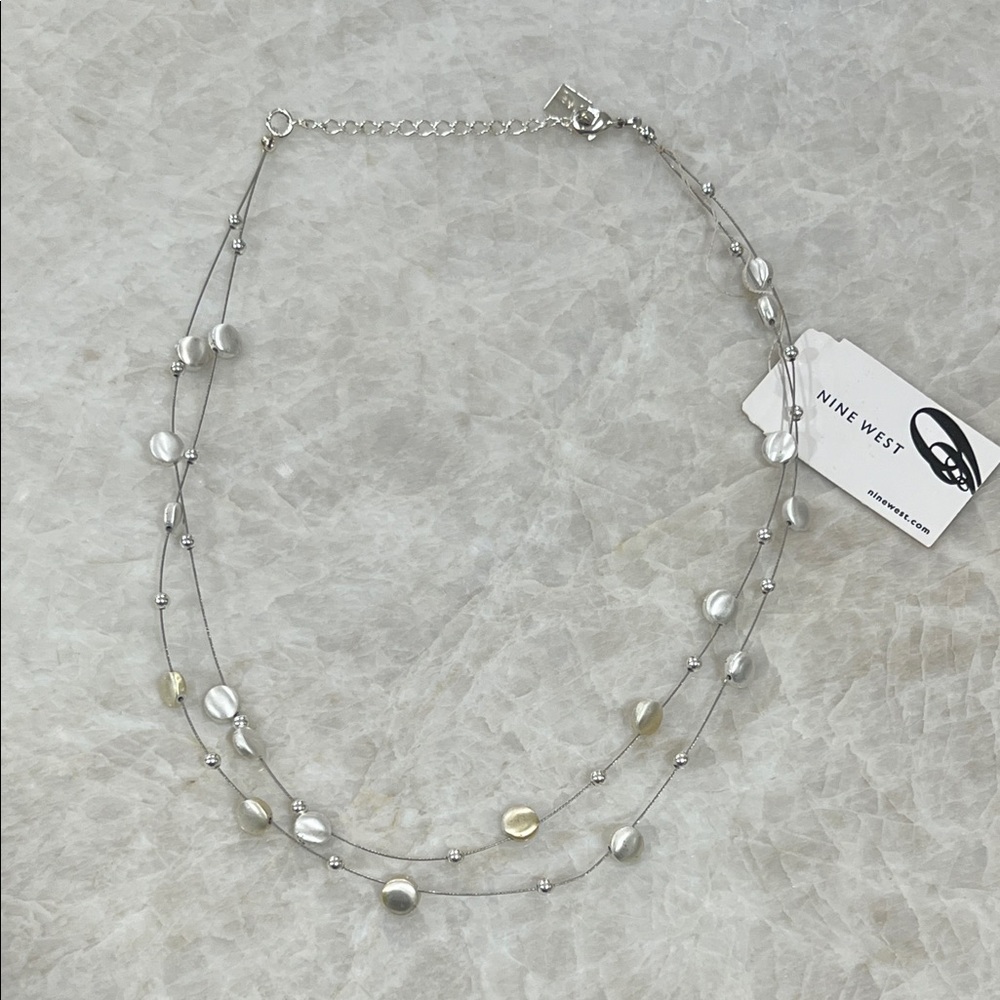 Nine West Silver and White Layered Necklace